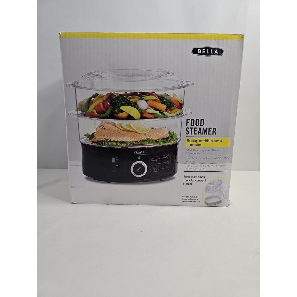 Bella XJ-10102 Electric Food Steamer 2-Tier Black Plastic Removable Bowls